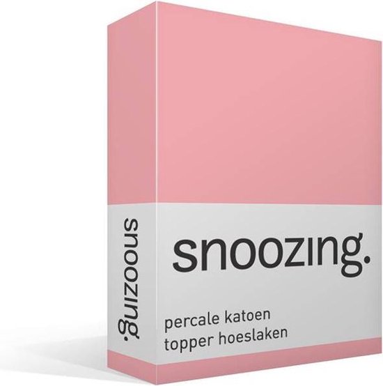 Snoozing - Hoeslaken - - Topper Jumeaux - 180x210 cm - percale de coton - Rose