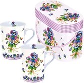 Set van 2 bekers met viooltjes in luxe doos