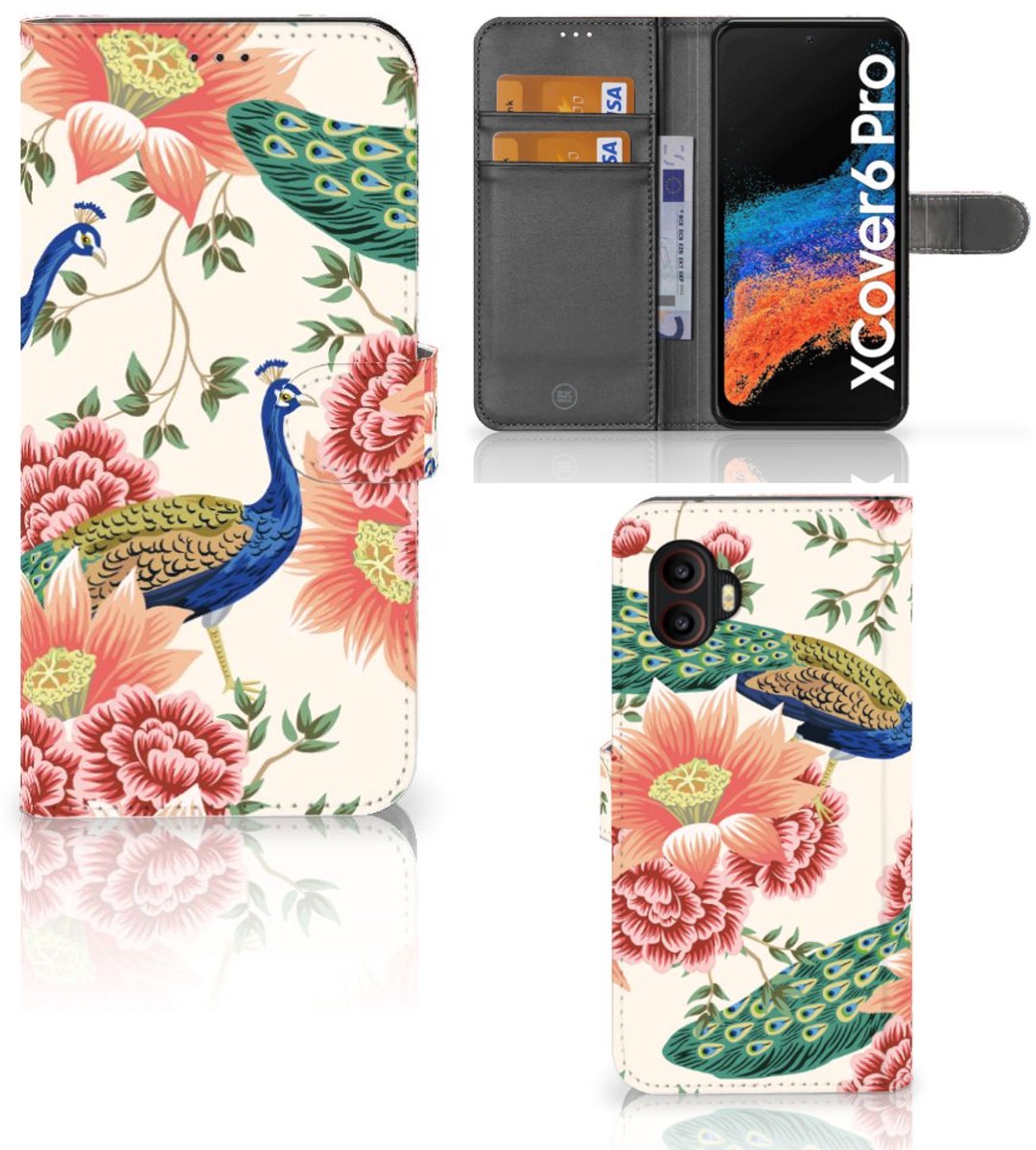 Telefoonhoesje met Pasjes voor Samsung Galaxy Xcover 6 Pro Pink Peacock