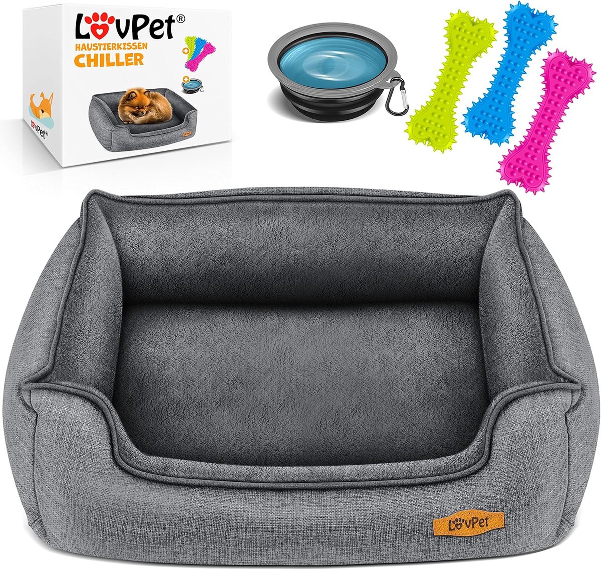 Hondenbed met afneembare hoes en kauwbotten, comfortabel hondenkussen voor alle maten