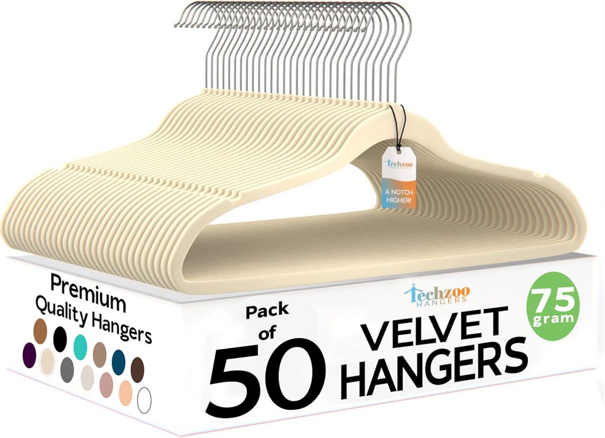 Set van 50 Premium Fluwelen Hangers - Ultra Dun, Ruimtebesparend en Antislip Design