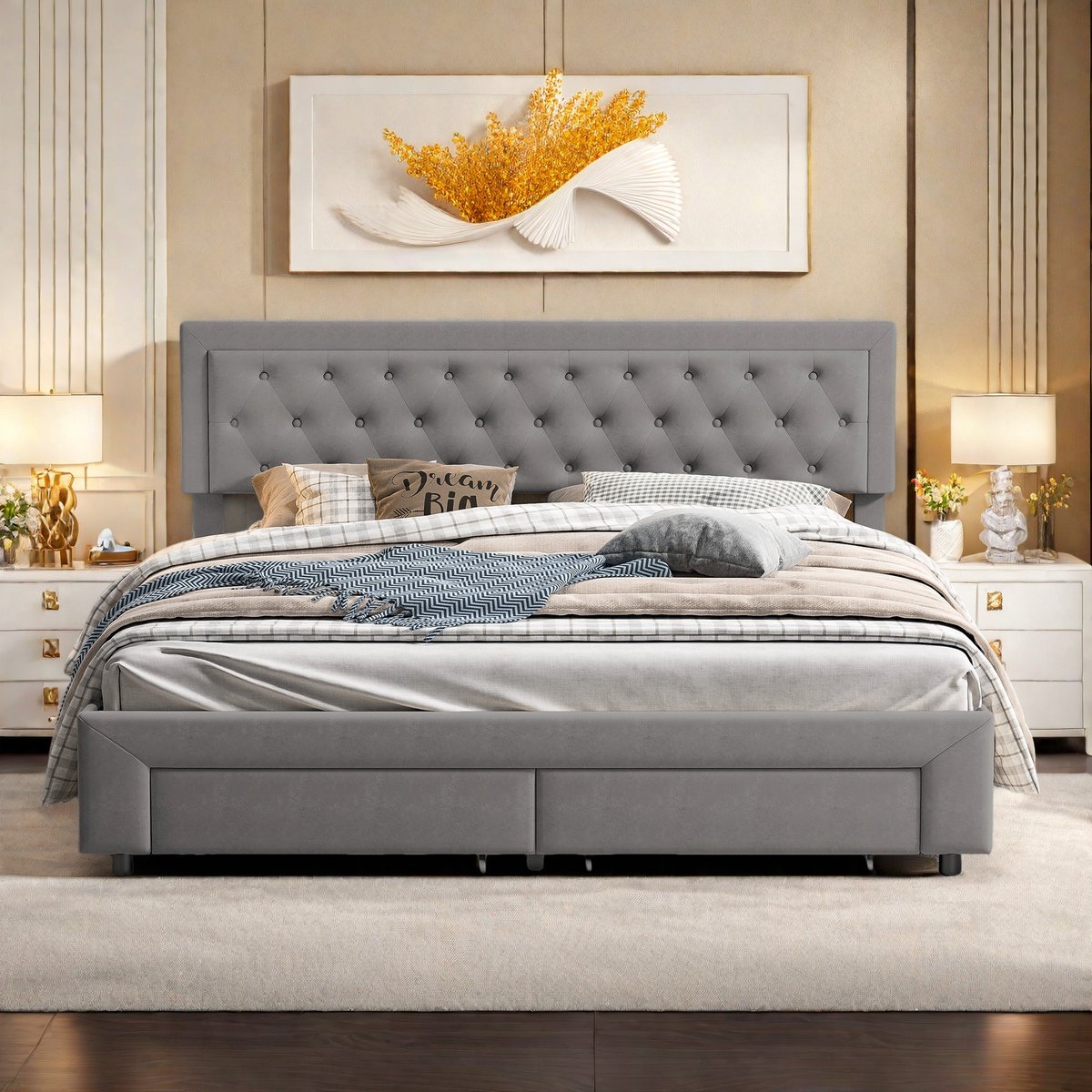 SHOPENTRA Fluwelen Opbergbed 180x200 met 2 Lades - afbeelding 2