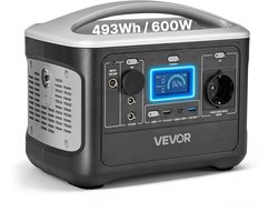 VEVOR Draagbare Stroomgenerator, 600w Zonnegenerator, 493wh Lifepo4-Accu met 7 Uitgangen, Geschikt voor Noodgevallen Thuis, Kamperen en Camperreizen (Zonnepaneel Niet Inbegrepen)