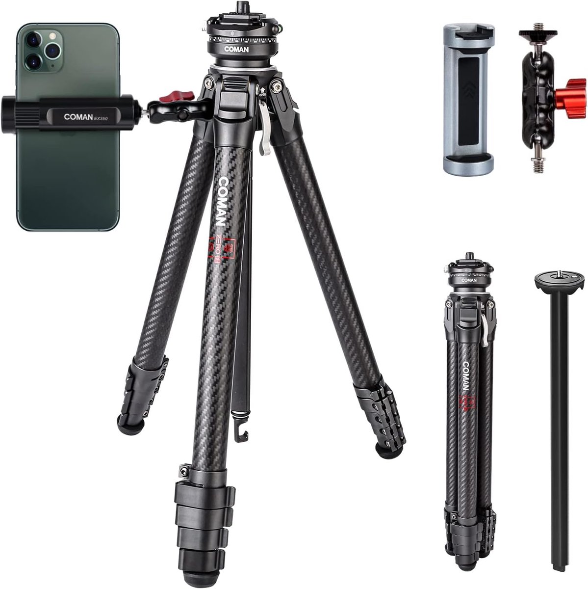 Lichtgewicht Carbon Vliegtuig Statief met 360° Panoramische Kogelkop voor DSRL Camera's