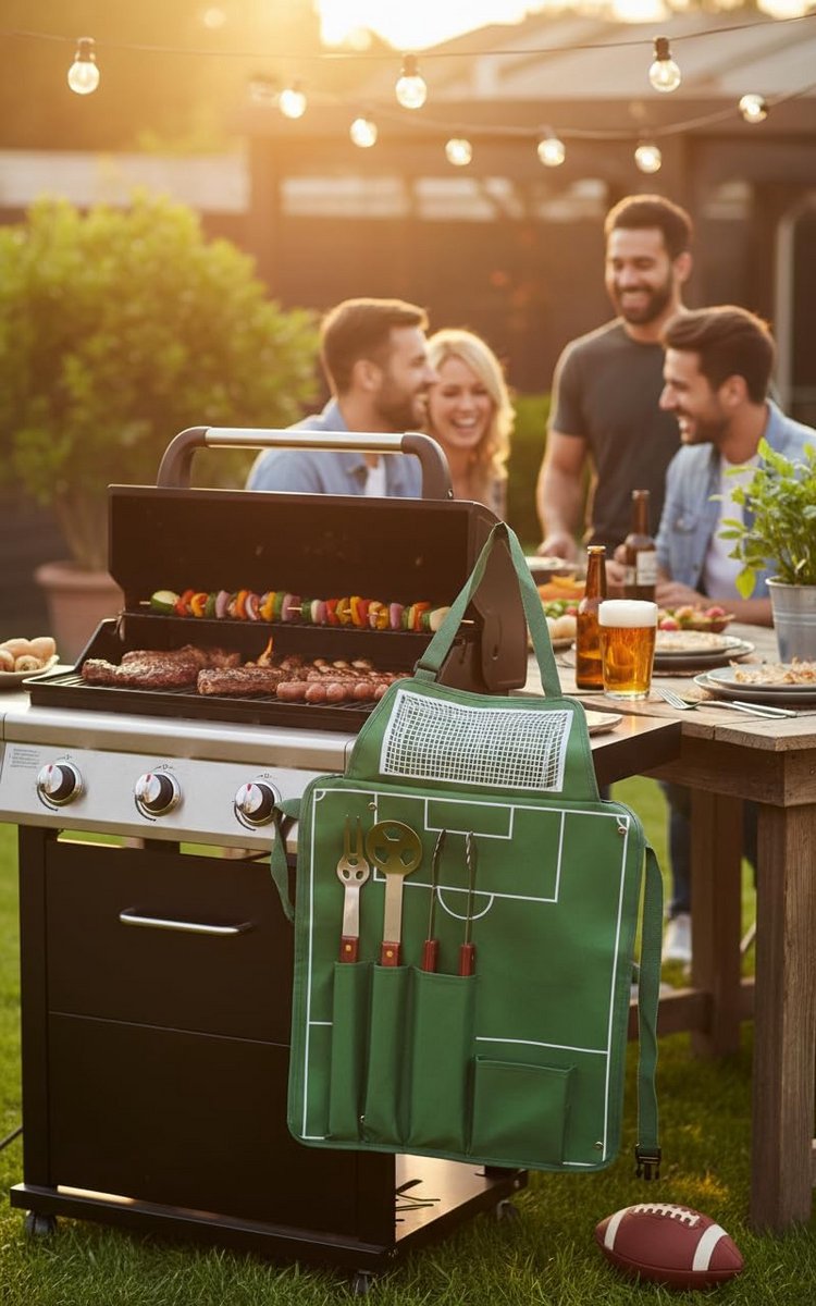 Voetbal BBQ-schort met Gereedschap en Pannenhandschoen - Groen