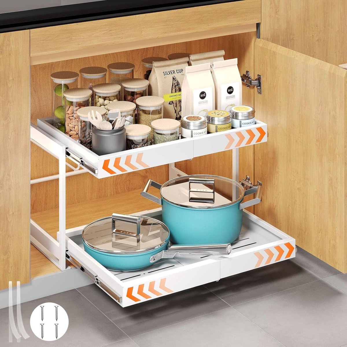 Uittrekbare Kastorganizer met 2 Niveaus voor Keuken en Voorraadkast