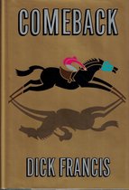 Boekomslag met de titel 'COMEBACK' en een jockey op een paard in silhouet met schaduw.