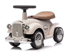 VROOOMY Classic 1930 Retro Loopauto 1 tot 3 jaar – Oldtimer Loopauto met EVA-rubberen banden & Claxon – Binnenspeelgoed Peuter met Blokstandaard & Cadeaubox – Wit