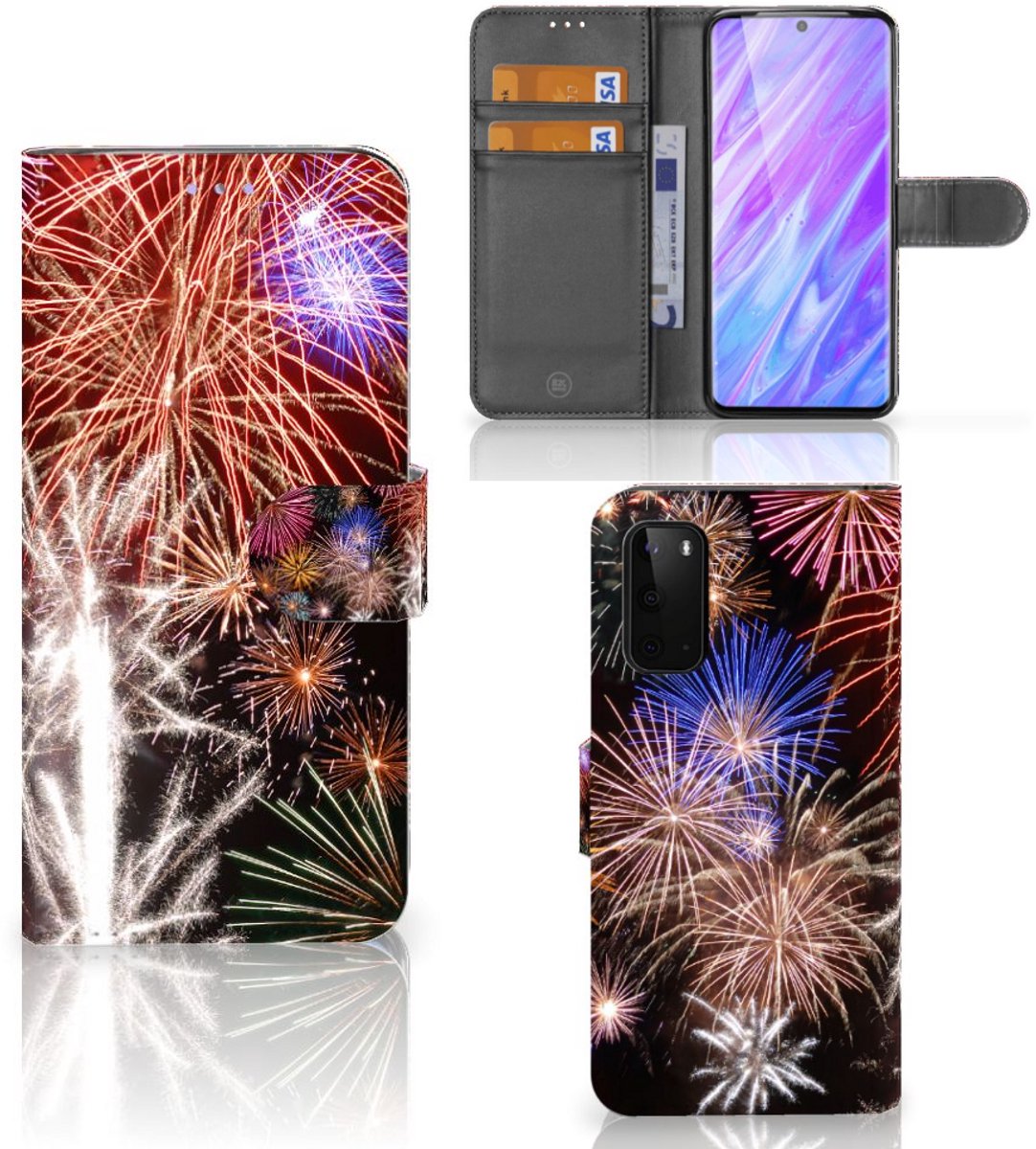 Samsung Galaxy S20 Wallet Case met Pasjes Vuurwerk