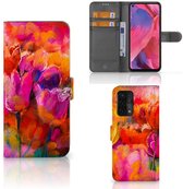 Étui pour téléphone portable OPPO A54 5G | A74 5G | Couverture A93 5G avec tulipes de texte