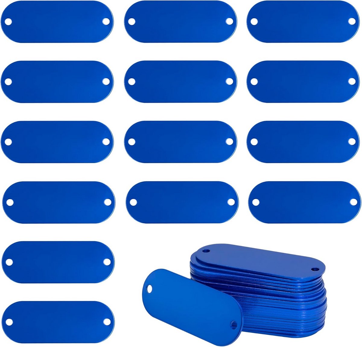 Geanodiseerde Aluminium Tags voor Graveren met 2 Gaten - 25 Stuks (Blauw)