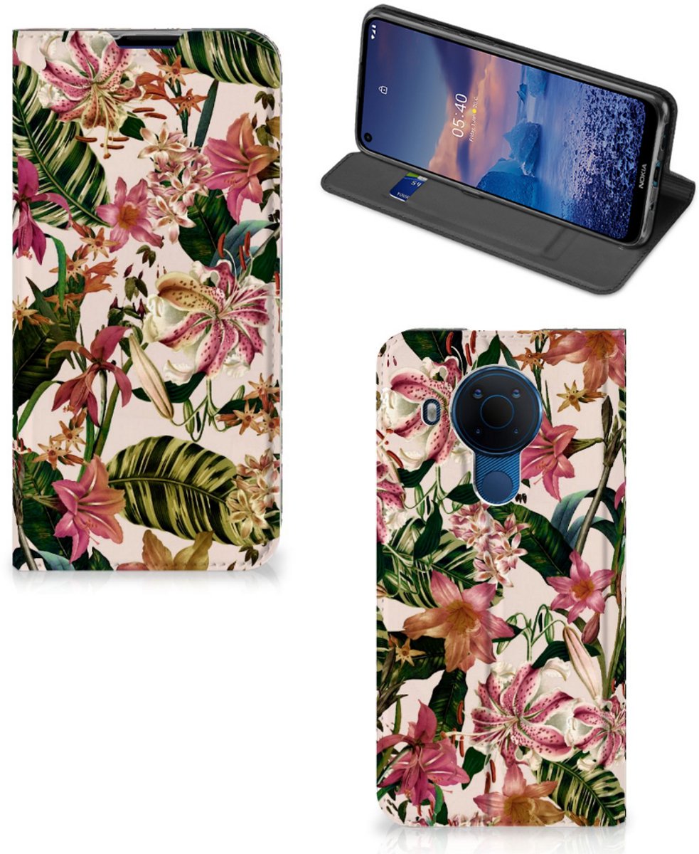Standcase Hoesje voor Nokia 5.4 Smart Cover Flowers