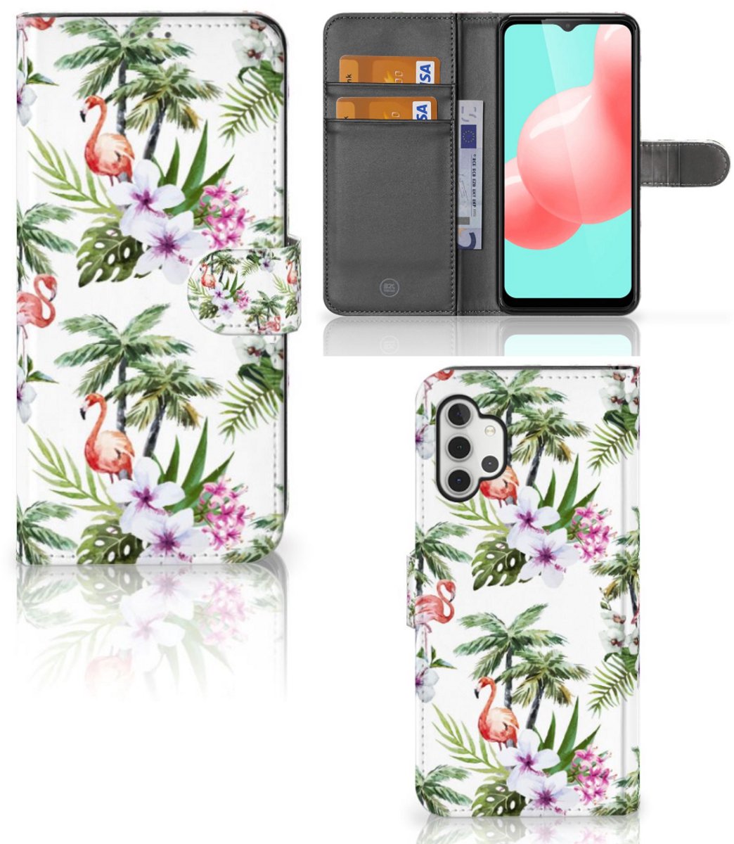 Samsung Galaxy A32 5G Telefoonhoesje met Pasjes Flamingo Palms