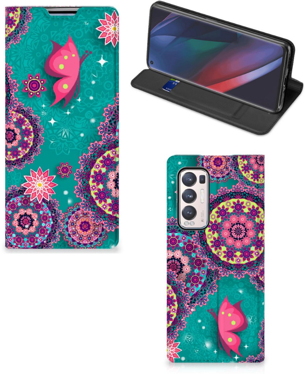 Standcase Hoesje voor OPPO Find X3 Neo Bookcase Cirkels en Vlinders
