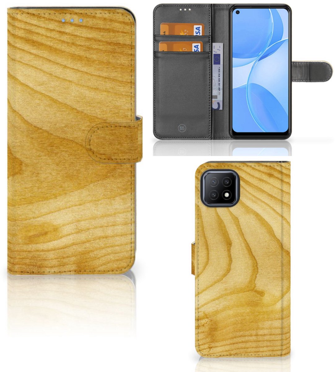 OPPO A73 5G Book Style Case Licht Hout