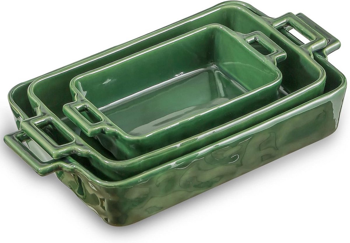 Keramische Bakvorm Set voor Oven en Koken - Rechthoekige Porselein Bakschaal - 3 Stuks 15 x 8,5 Inch
