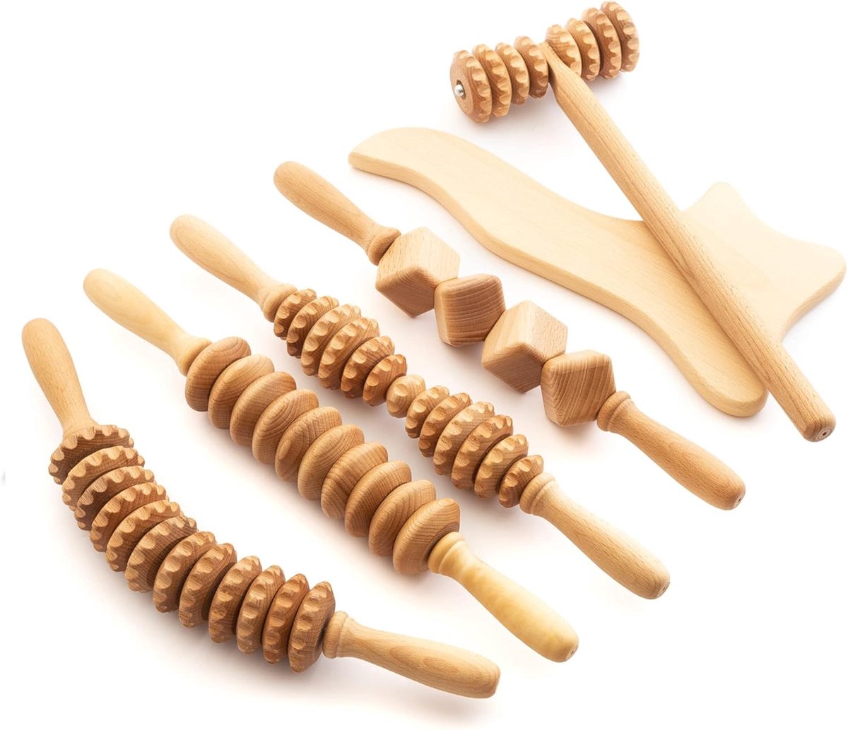 Houten Massageroller voor Maderotherapie - Cellulite en Lymfedrainage