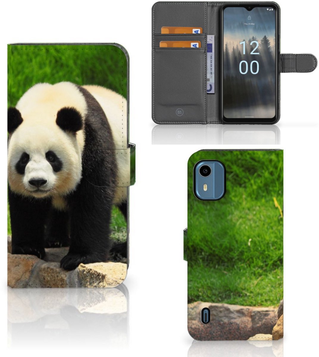 Book Case voor Nokia C12 Telefoonhoesje met Pasjes Panda