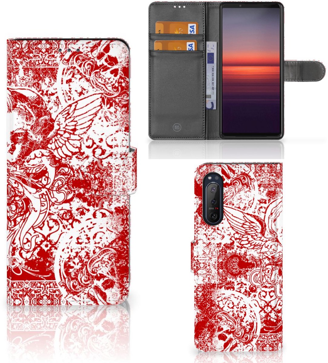 Telefoonhoesje met Naam Sony Xperia 5II Angel Skull Rood
