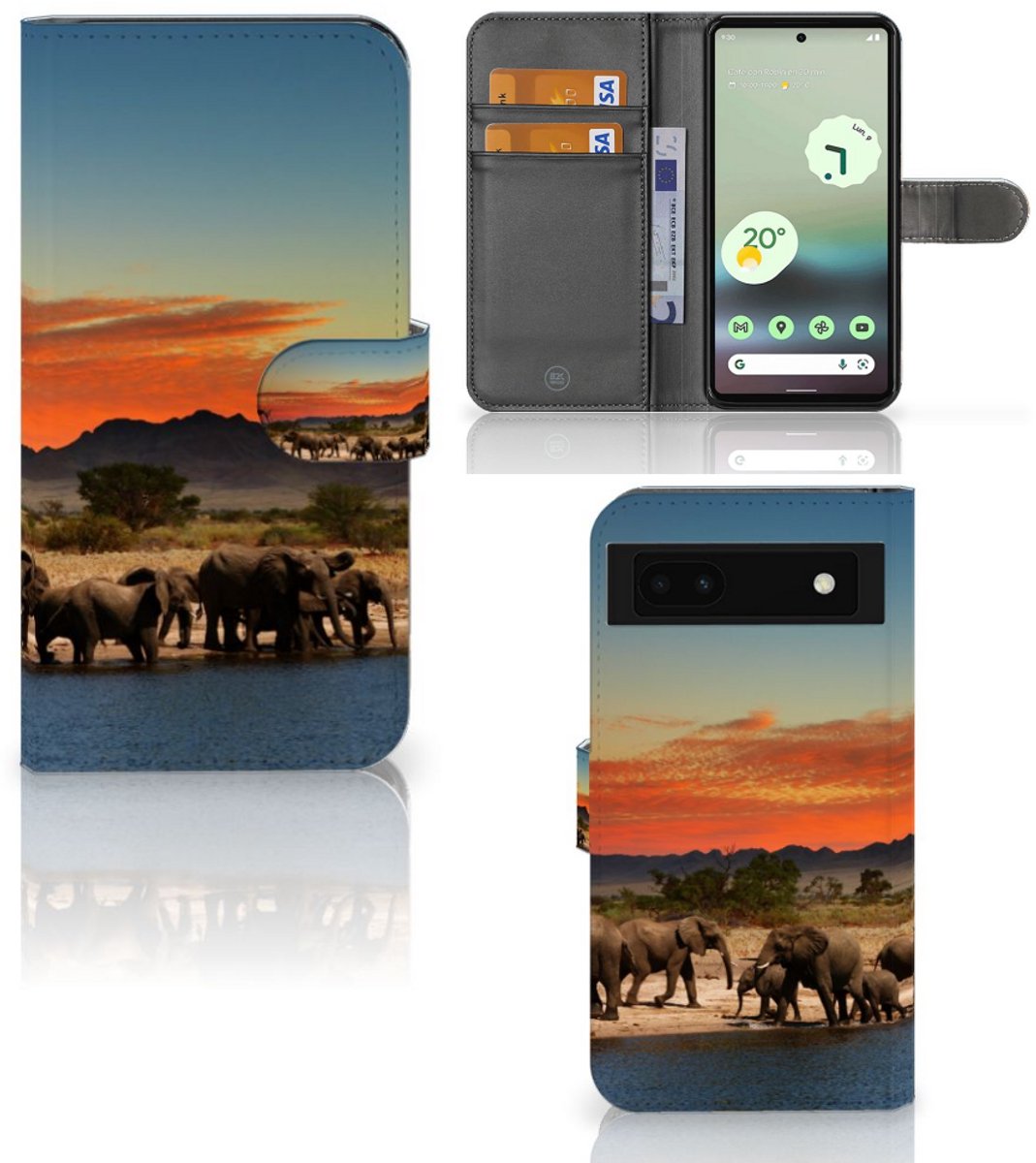 Boekhoesje voor Google Pixel 6A Telefoonhoesje met Pasjes Olifanten