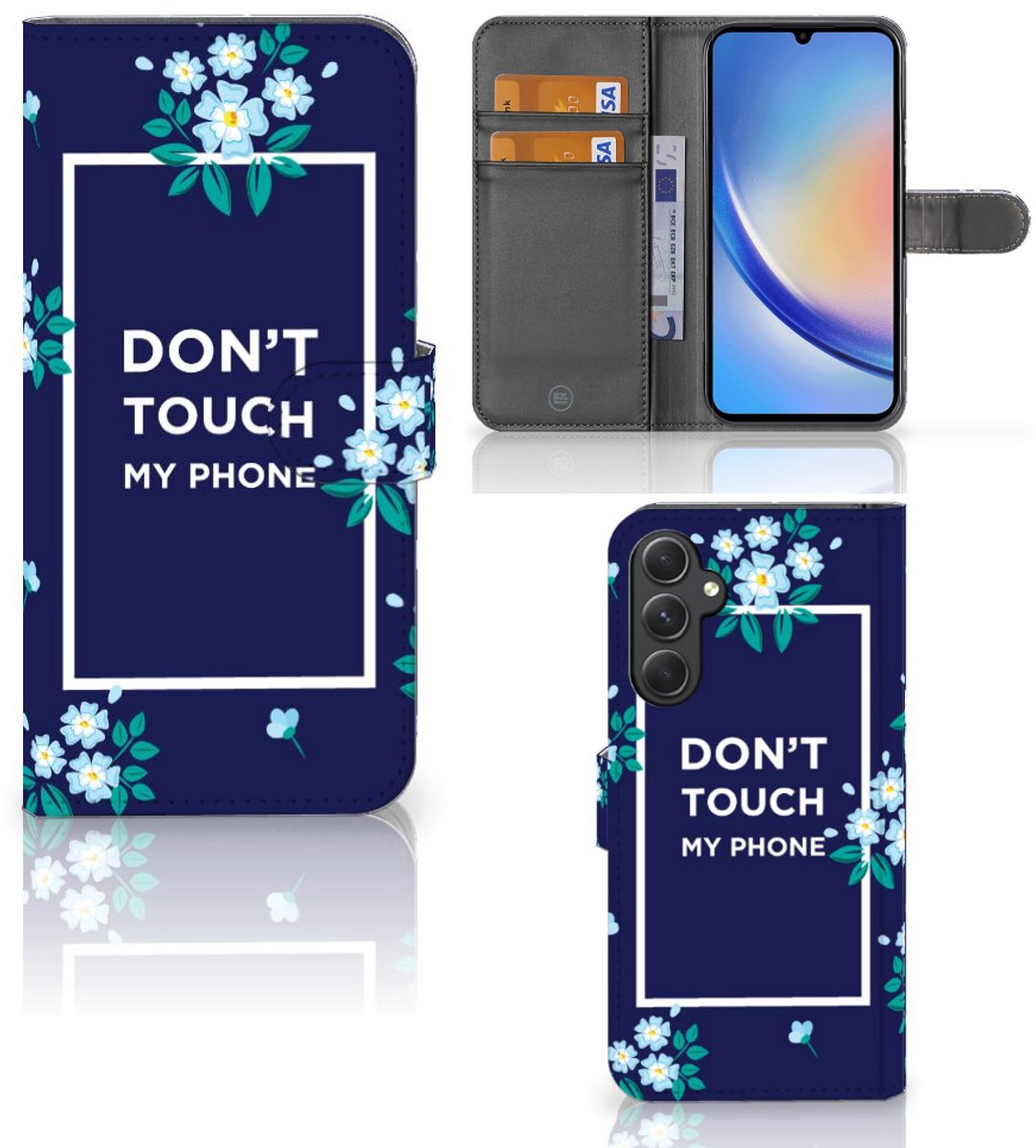 Samsung Galaxy A24 4G Portemonnee Hoesje Flowers Blue DTMP