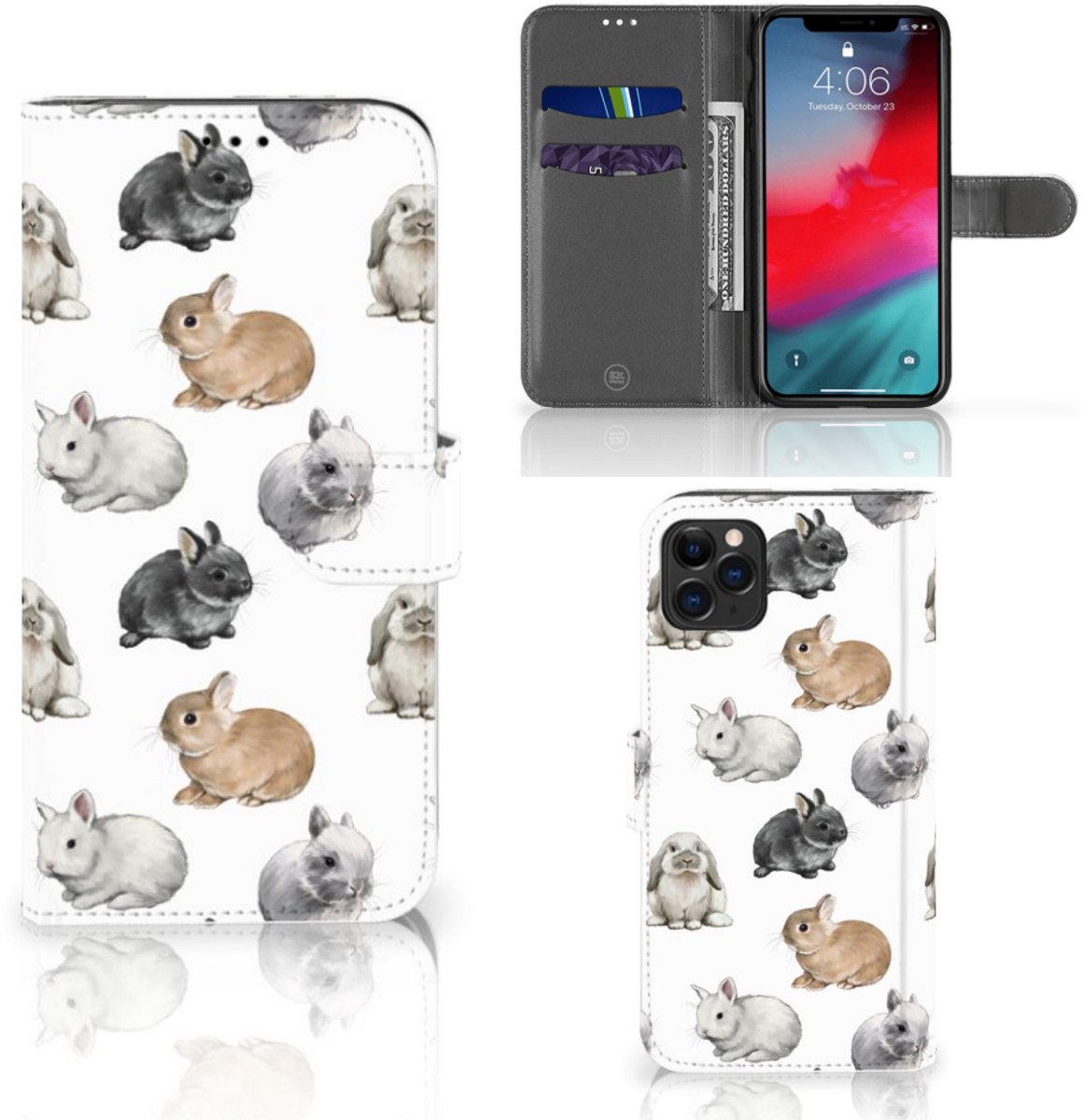 Telefoonhoesje met Pasjes voor Apple iPhone 11 Pro Max Konijntjes