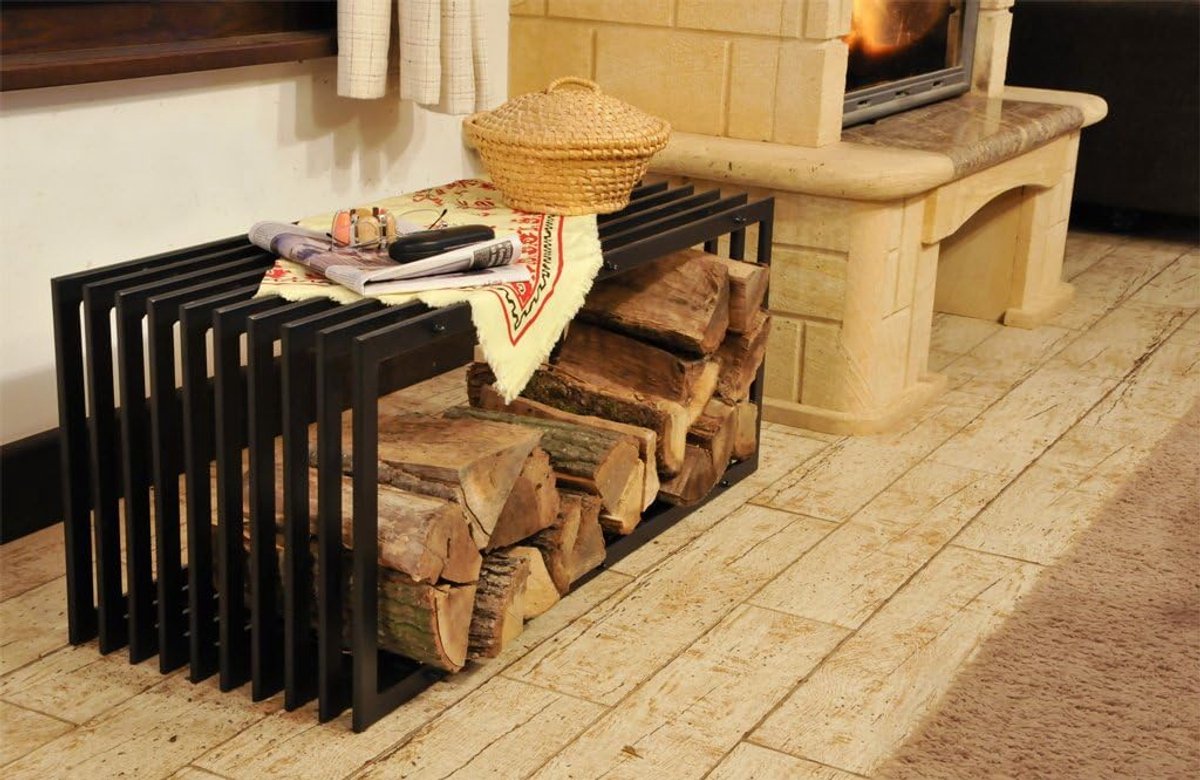 Brandhoutstandaard D-stijl 100 cm - Houten Mand en Haardhout Houder