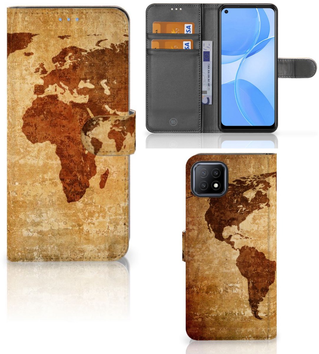 OPPO A73 5G Flip Cover Wereldkaart