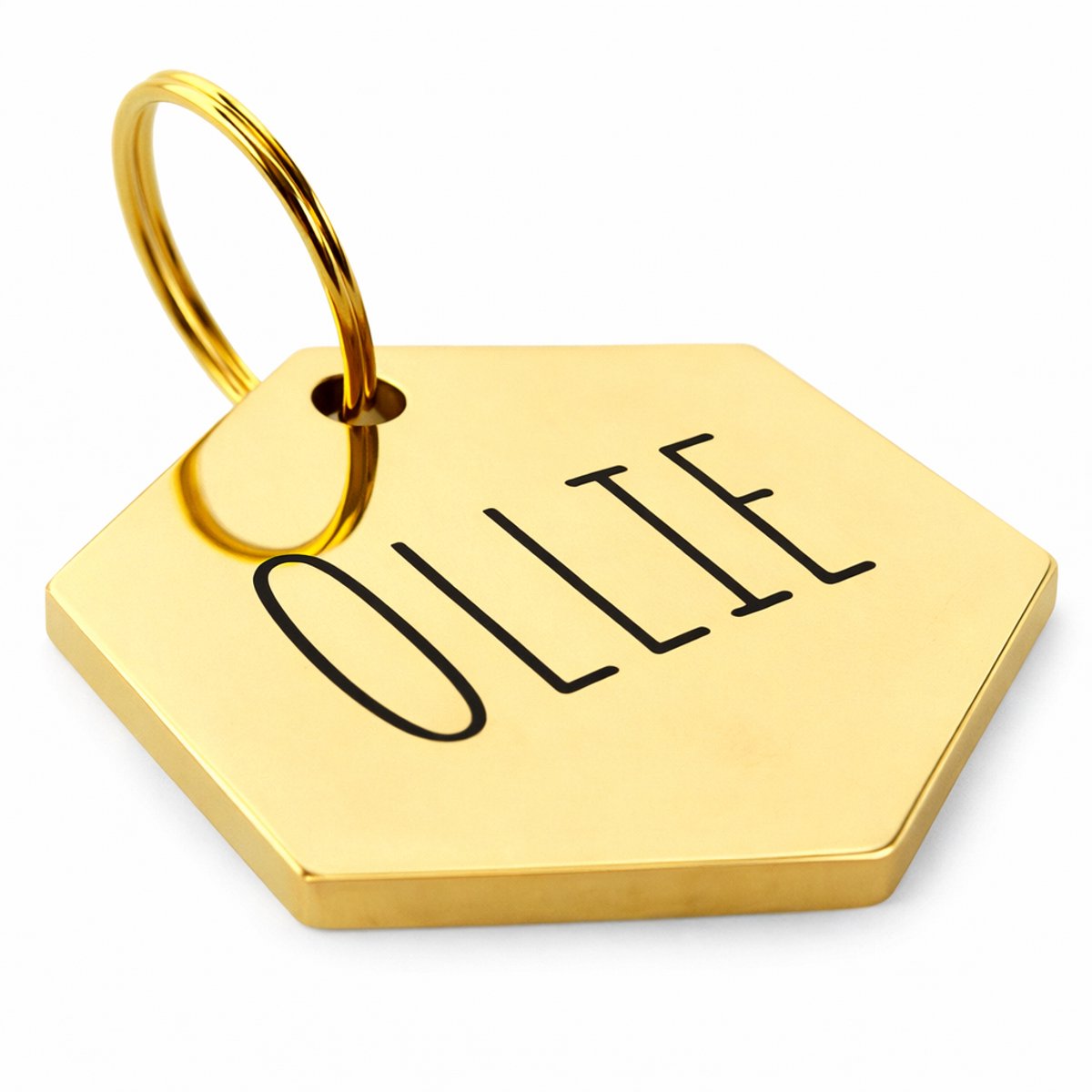 By Ollies dierenpenning Hexagon goud - maat S 17x19 mm - RVS - wandelen - hondenpenning