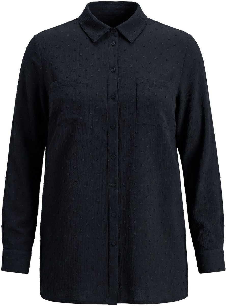 Studio Untold - Dames - Overhemdblouse Straight Shape stippenstructuur - Zwart - Maat 46+
