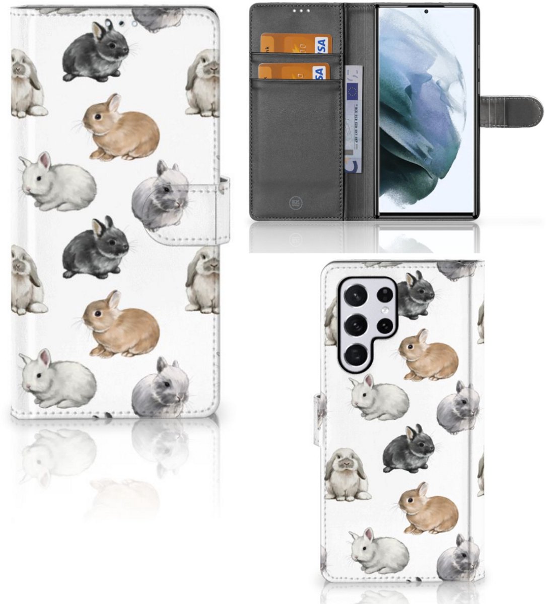 Telefoonhoesje met Pasjes voor Samsung Galaxy S22 Ultra Konijntjes