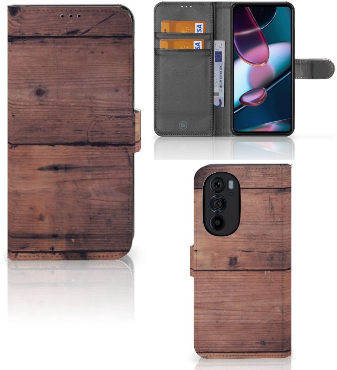 Motorola Edge 30 Pro Book Style Case Old Wood