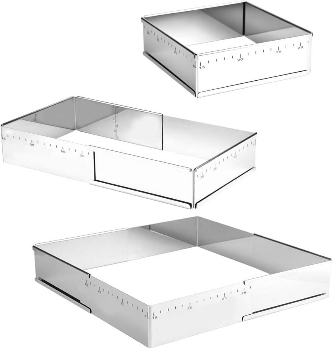 Uitbreidbare Vierkante Bakvorm voor Taarten, Desserts en Mousses - RVS 15-28 cm