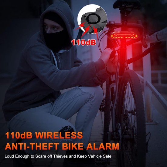 Fiets Achterlicht met Richtingaanwijzer en Fietsalarm - Fietsverlichting USB C Oplaadbaar - Richtingaanwijzer met Afstandsbediening - Waterdicht - Fiets Knipperlicht - Racefiets Verlichting - Anti Diefstal Alarm - Stijl 2：met fietszadelhouder — afbeelding 3