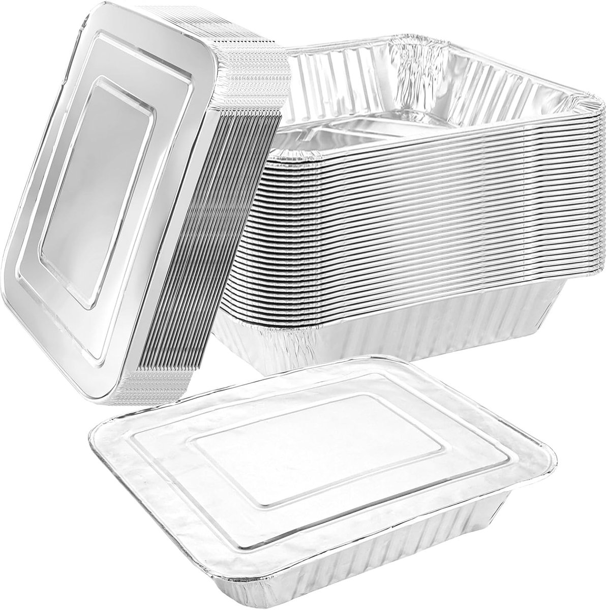 Set van 30 aluminium wegwerpschalen met deksel voor koken en bakken - 3500 ml - 32 x 26 cm