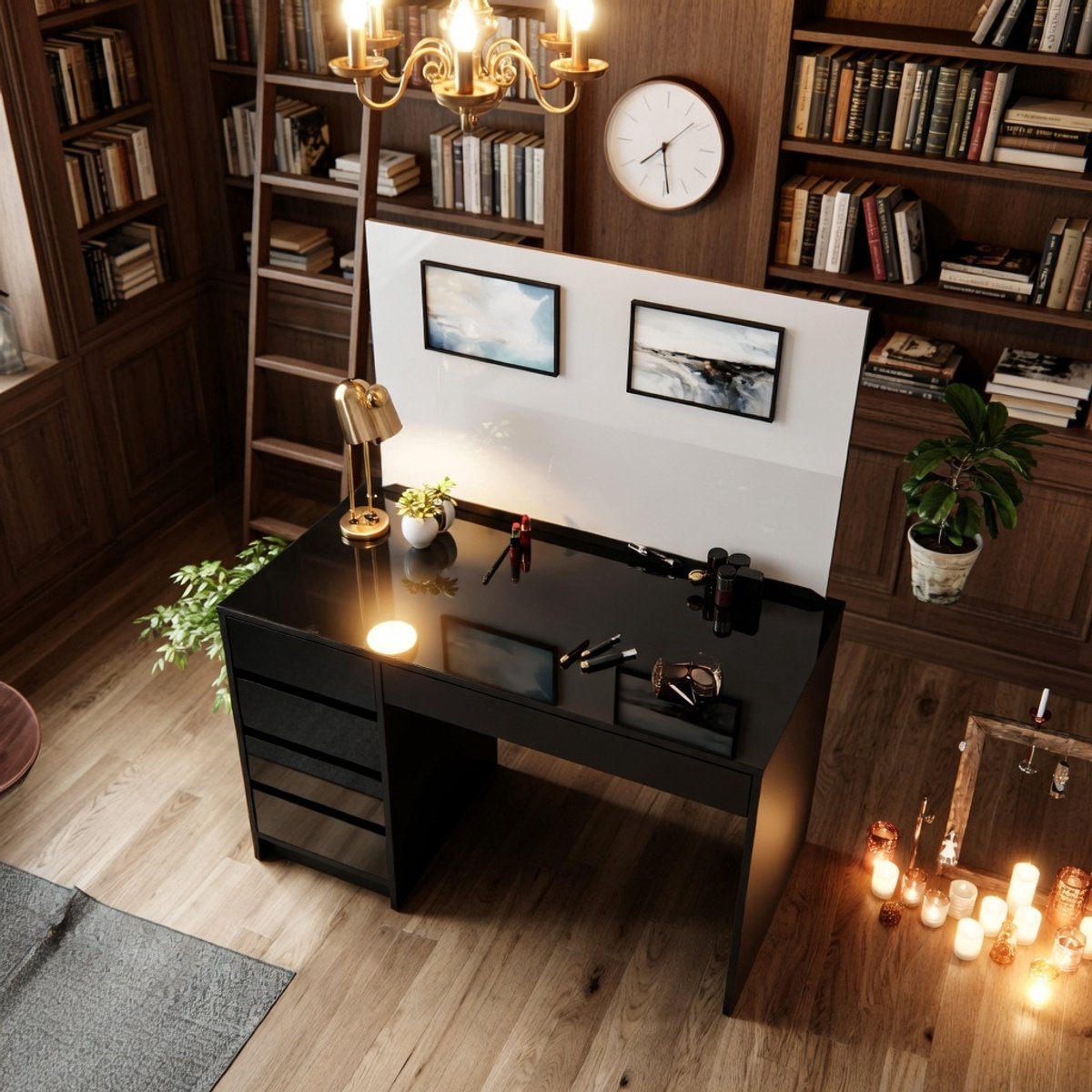 Depauw Sherry Make-uptafel Antraciet - 120x55x75 cm - Moderne Kaptafel met Spiegel en 5 Laden