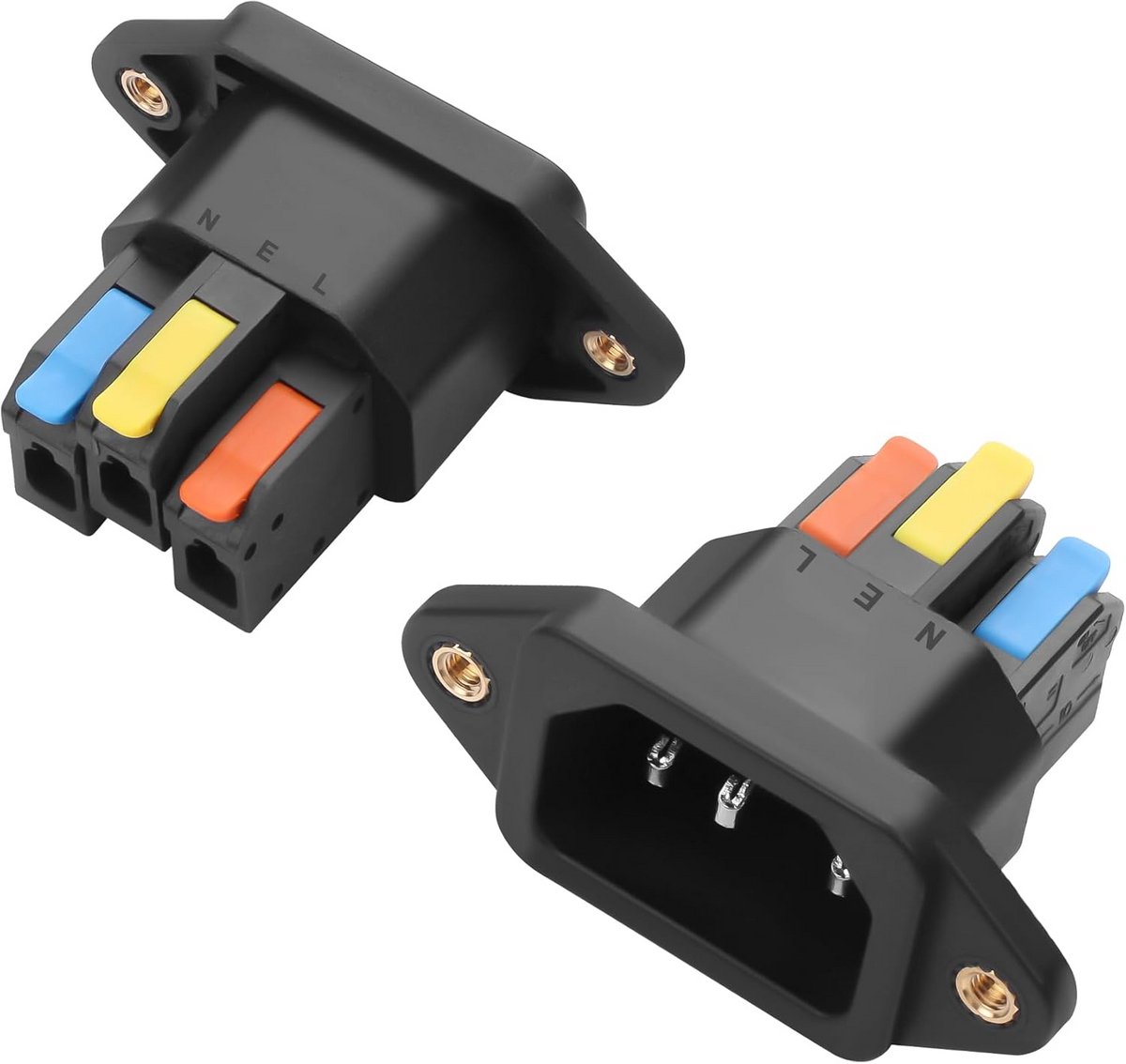 IEC C14 Netstekkeradapter – 10 A Voedingsadapter met Schroefbevestiging (Zwart)
