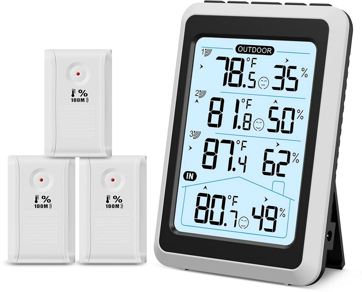Digitale hygrometerthermometer met Draadloze Sensortechnologie en Verlichting