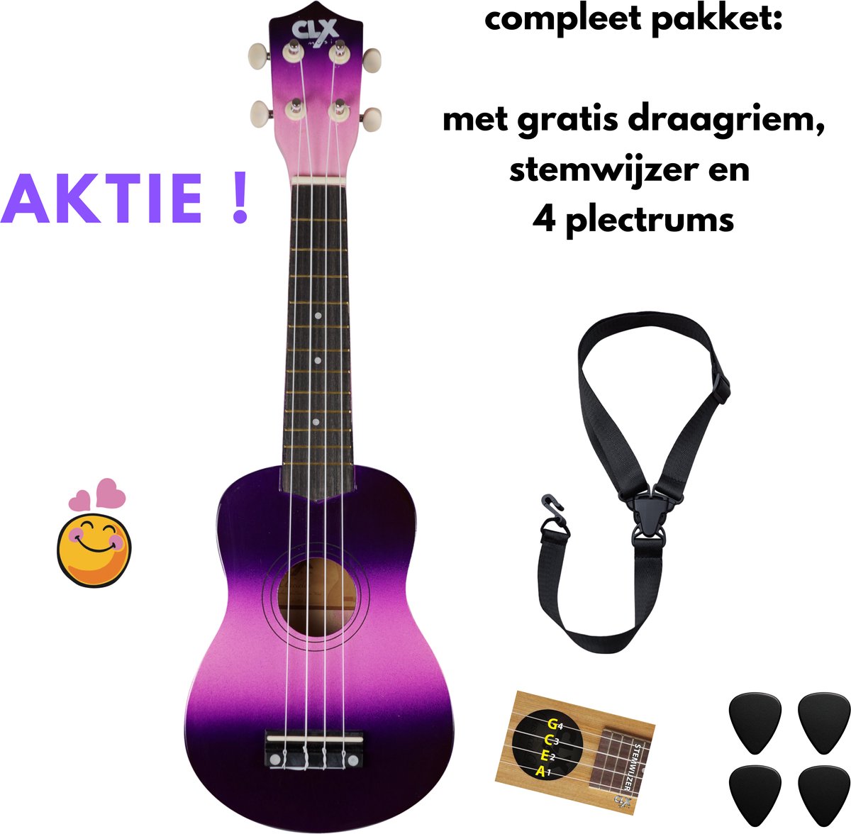 CLX DC-2 Ukulele Pakket – Pink/Purple Edition