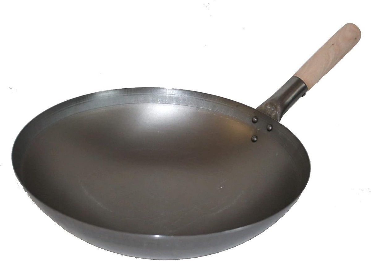 Wok pan 38 cm Ø voor gas en inductie, koolstofstaal