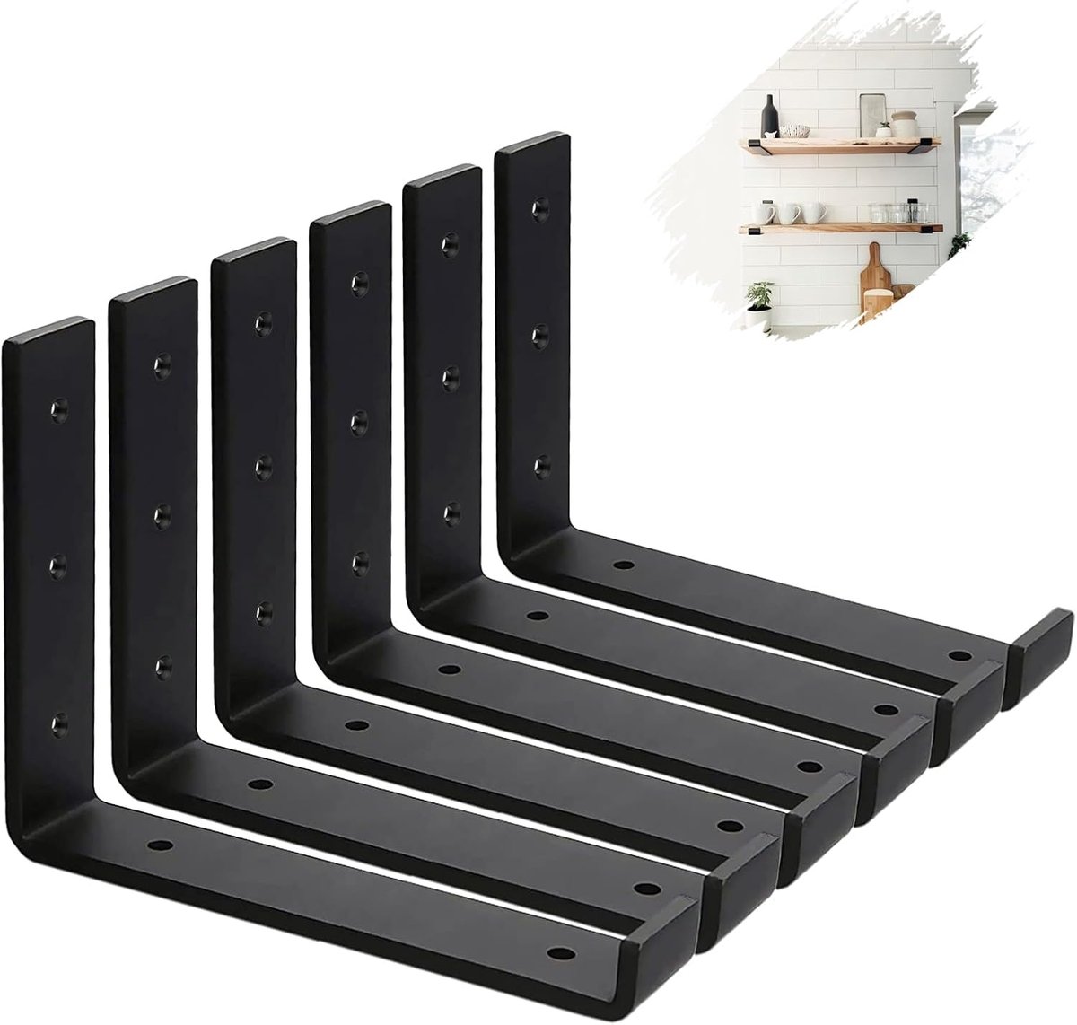 Plankdrager - Zwart Roestvrij Staal - Industriële Planksteun - Set van 6 - 8"x6"
