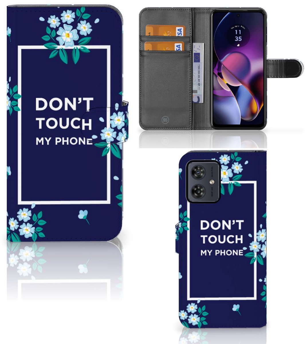 Motorola Moto G54 Portemonnee Hoesje Flowers Blue DTMP