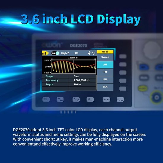 Draagbare Golfvormgenerator met Dual Channels en 3.6 inch LCD-scherm - Frequentie-uitgang tot 70 MHz en 300 MSa/s Sample Rate van Merkloos — afbeelding 2