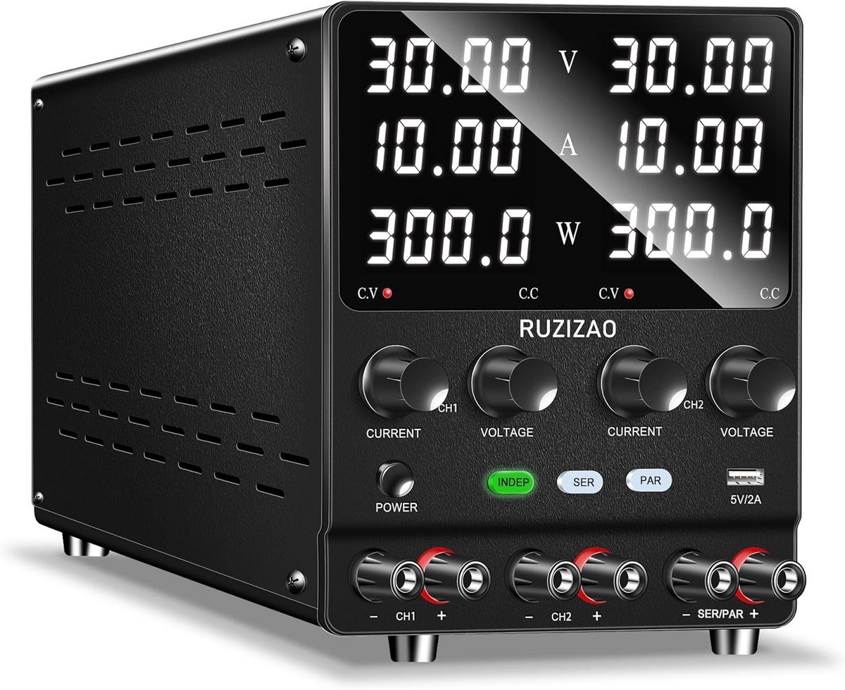 Dubbele Laboratoriumvoeding 60V 10A en 30V 20A met Instelbare DC Spanning en Encoder Instelling
