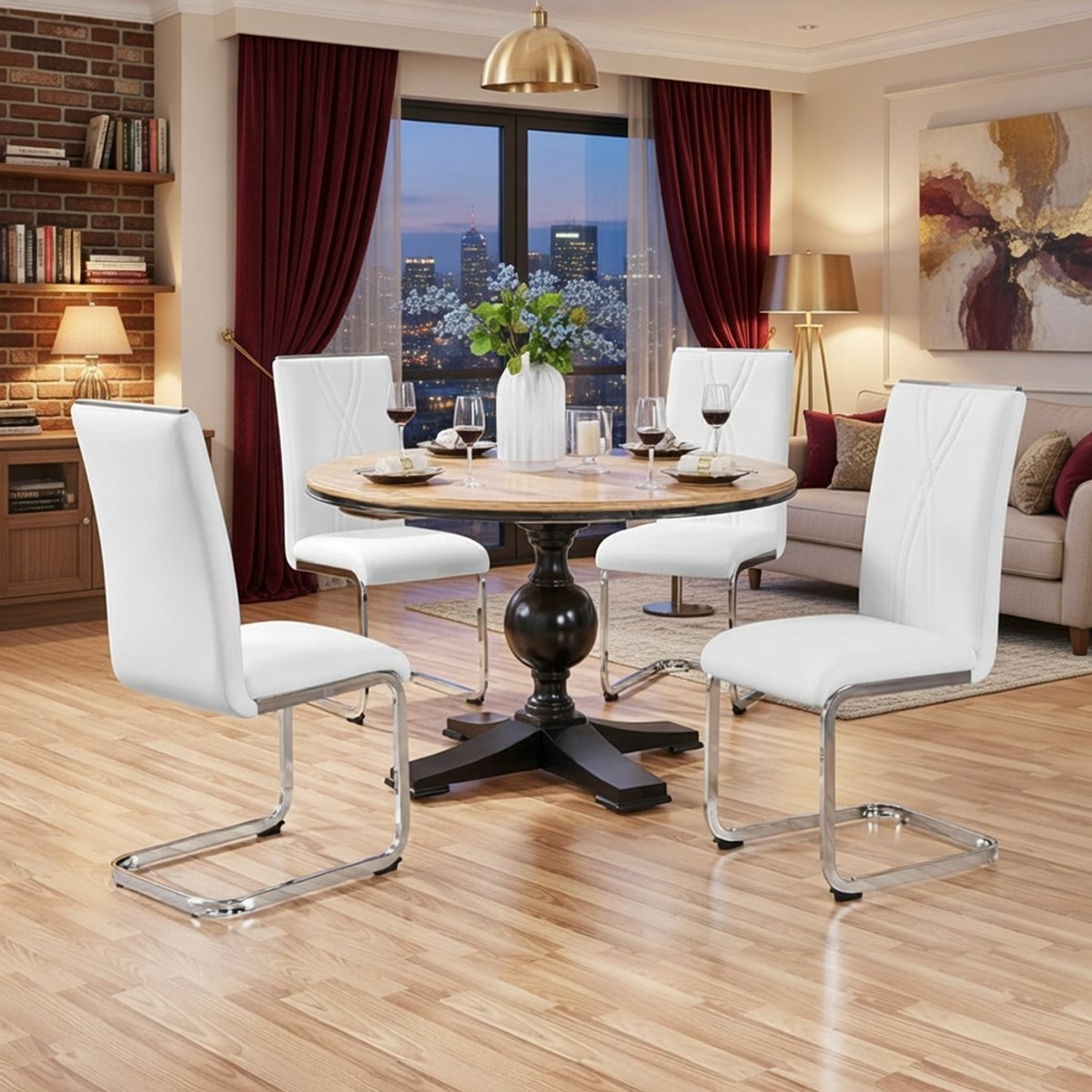 Premium Gestoffeerde Eetkamerstoelen 2er Set – Comfortabele Schommelstoel met Metalen Onderstel – Modern Design voor Keuken, Woonkamer, Restaurant & Vergaderruimte – Wit | Novihome