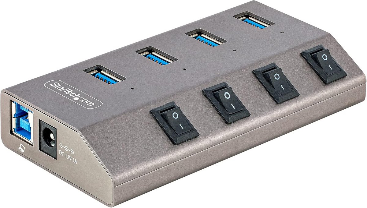 4-Port USB-C Hub met On/Off Schakelaars - USB 3.0 Hub voor Laptop en Desktop