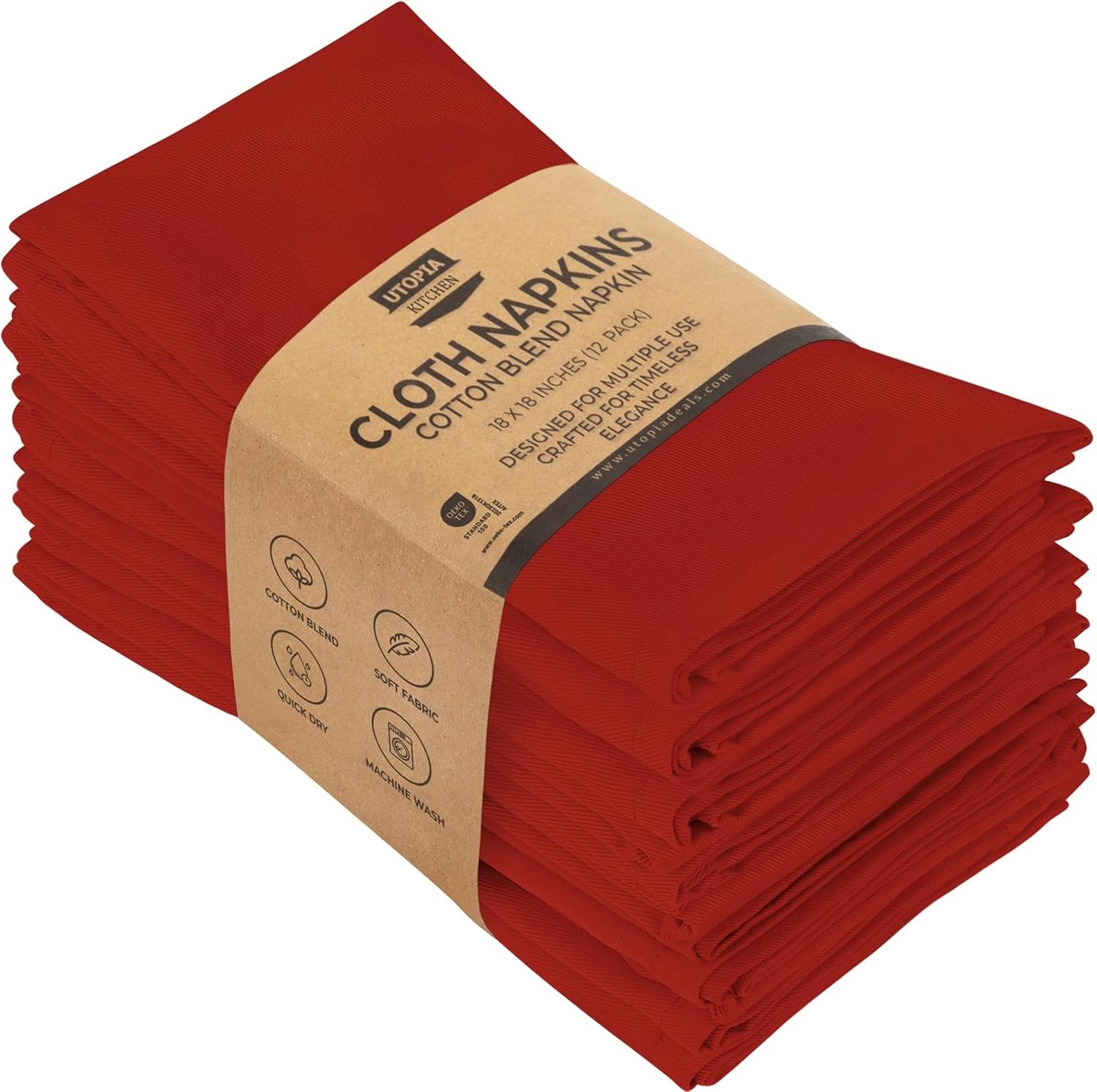 Stoffen Servetten 46x46 cm - Wasbaar en Herbruikbaar Set van 12 Rood voor Tafel en Diner