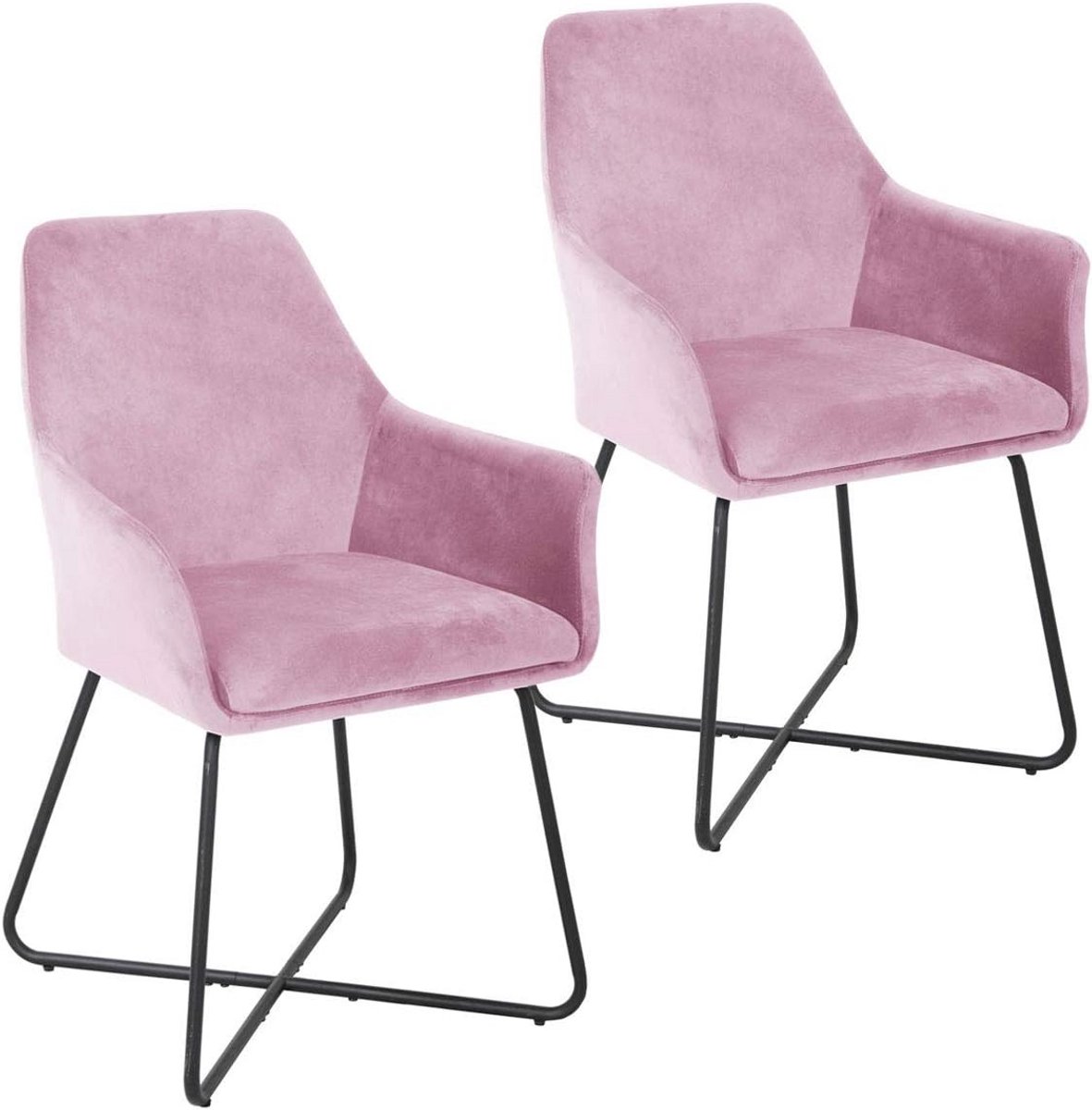 Set van 2 Fluwelen Eetkamerstoelen in Roze - Comfortabele Armstoelen voor Woonkamer, Keuke