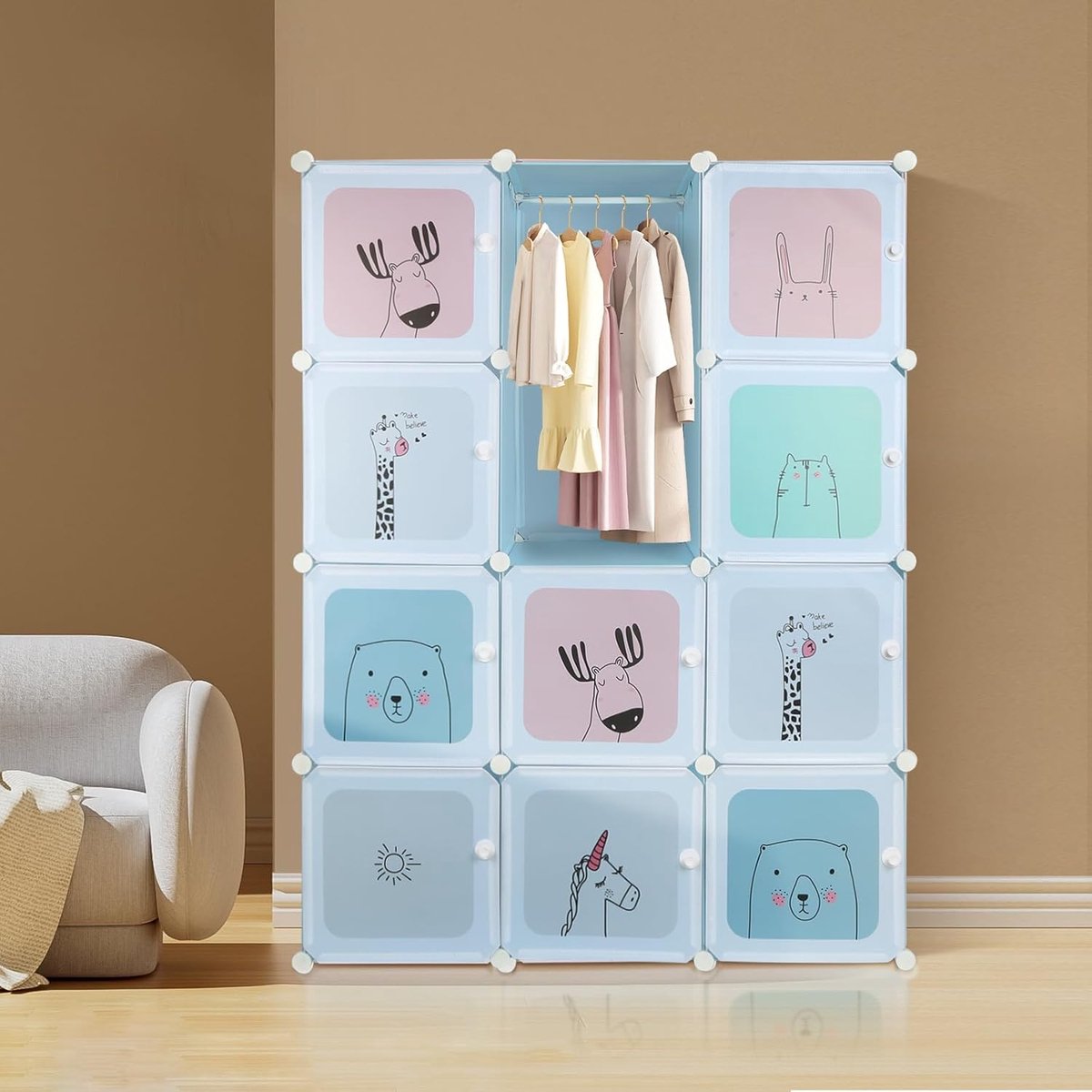 Modulaire Kunststof Kast voor Slaapkamer - Kleding- en Schoenenopslag (Blauw, 74 x 37 x 11