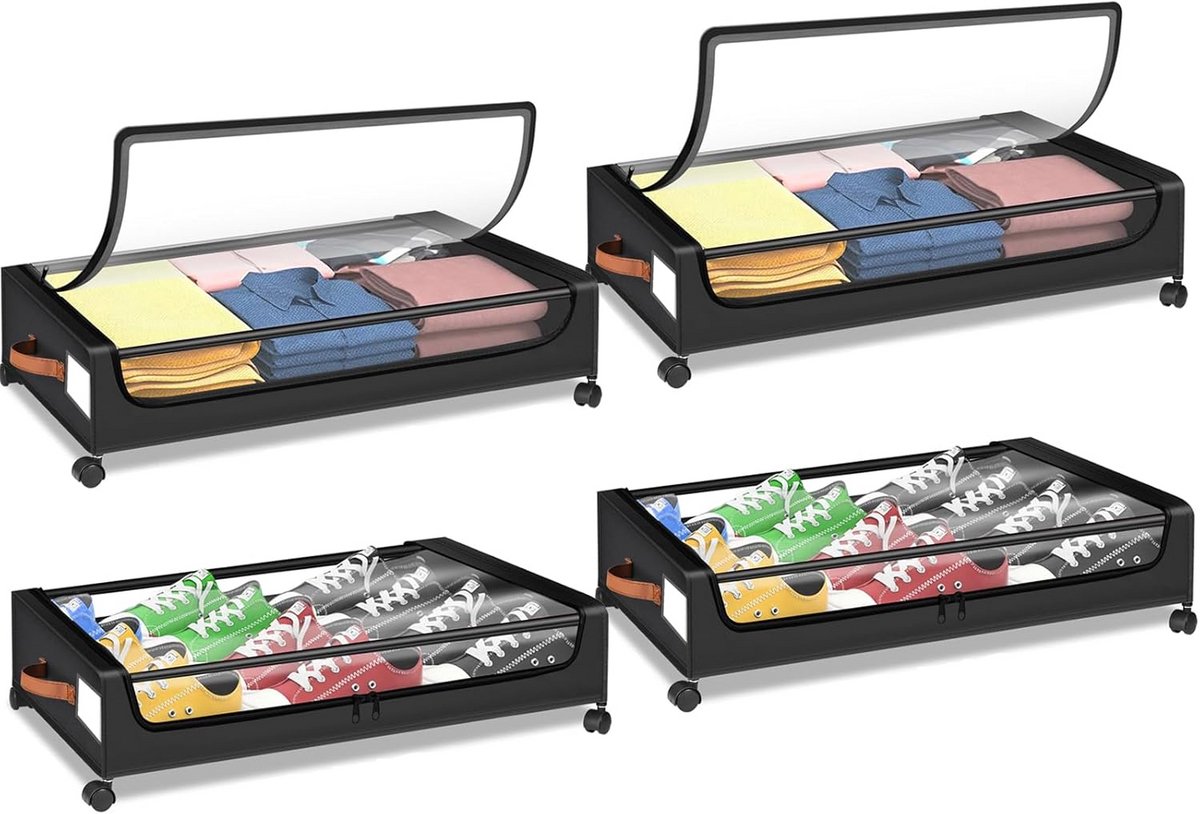 Onderbed Opbergruimte met Wielen - 2 Opbergcontainers voor Kleding, Dekens en Speelgoed